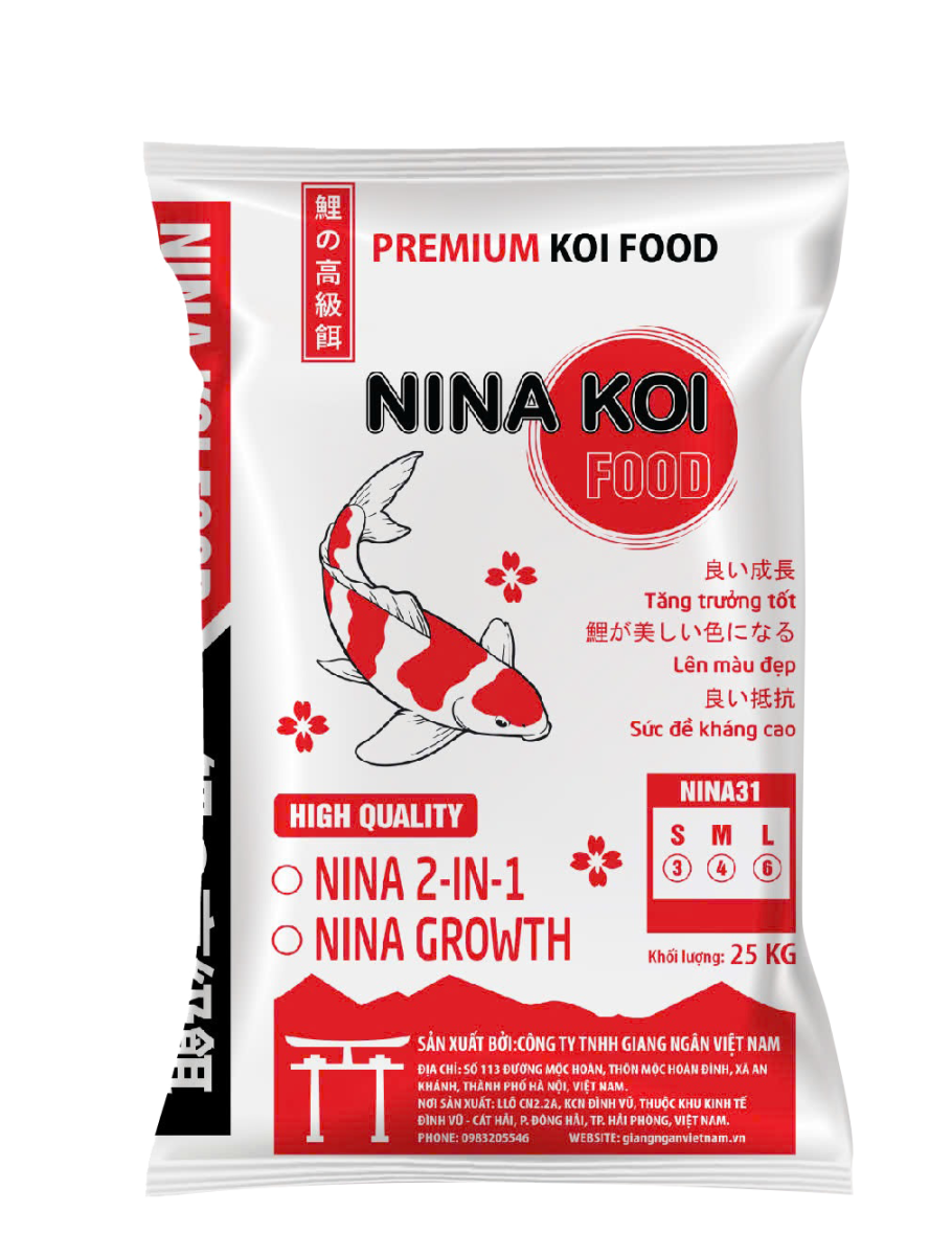 25 kg cám cá koi NinaKoi (35% PROTEIN) Nguyên khối không dầu