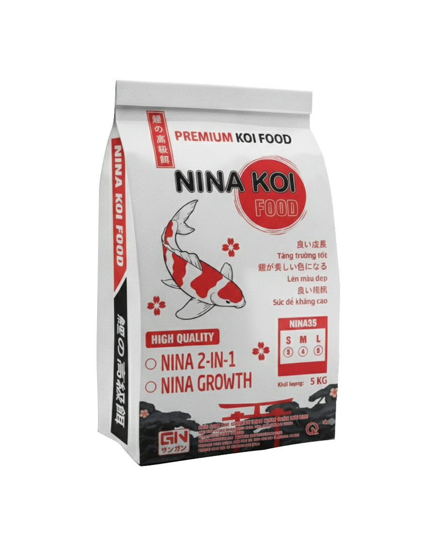 25 kg cám cá koi NinaKoi (35% PROTEIN) 5 túi đỏ nhỏ mix 2 trong 1